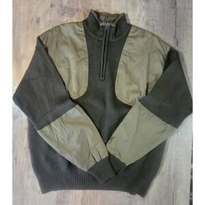 Browning Mens Medium  100% Wool 1/4 Zip Green Shooting Sweater Pockets EUC